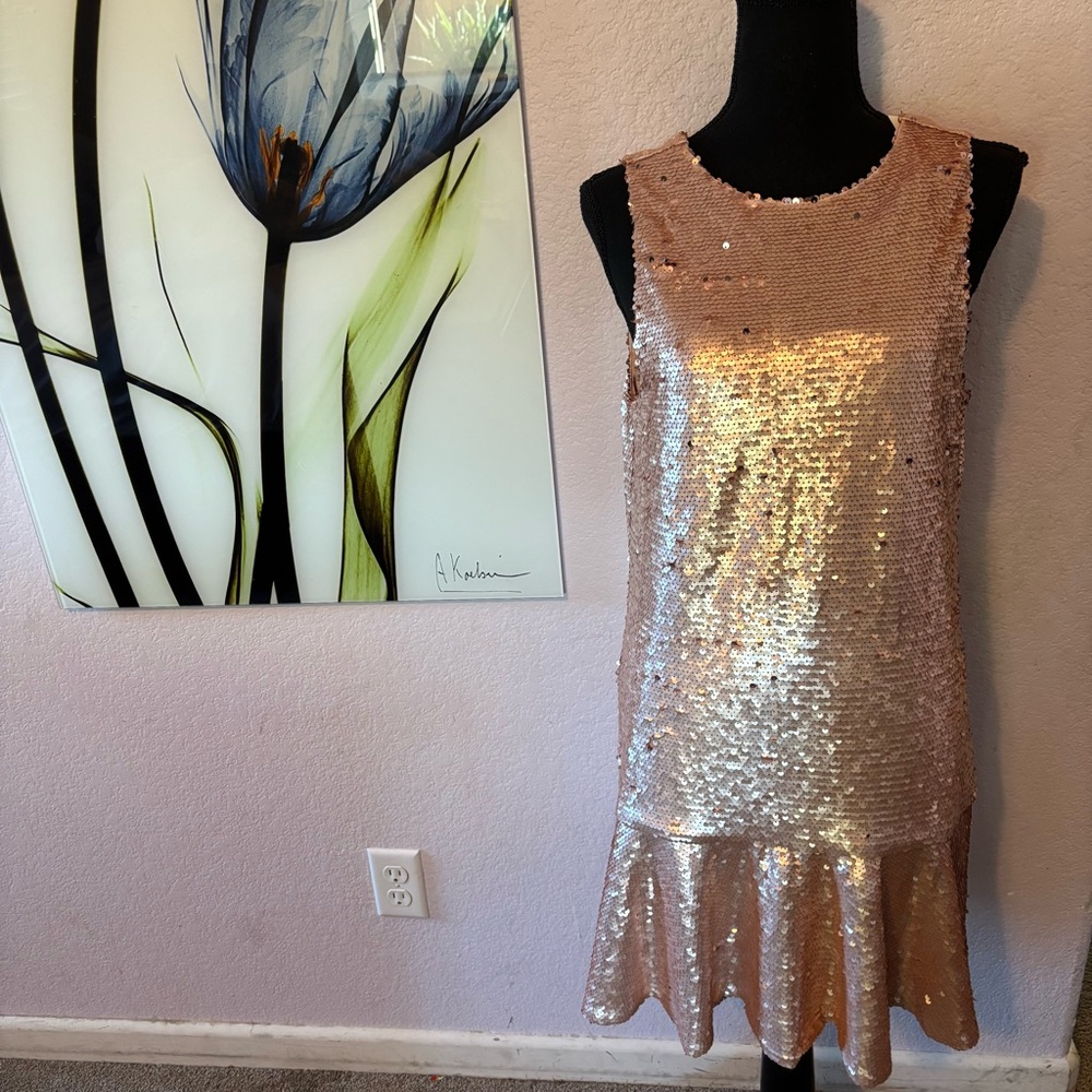 Sugarlips Rose Gold Sequin Drop-Waist Dress